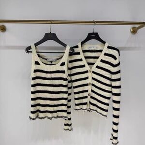🚩steal authentic Dior Black and White Striped Cardigan Set